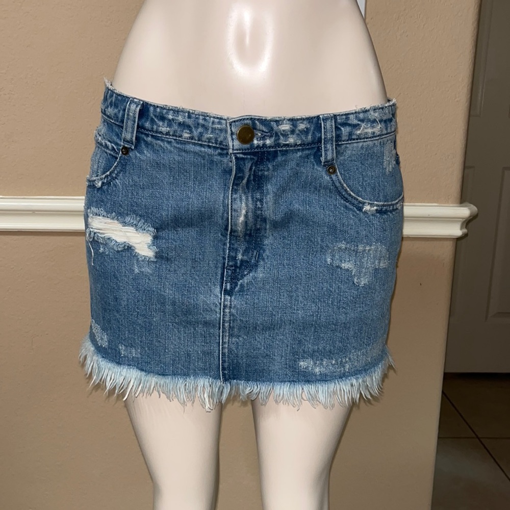 FREE PEOPLE Distressed Mini-Skirt